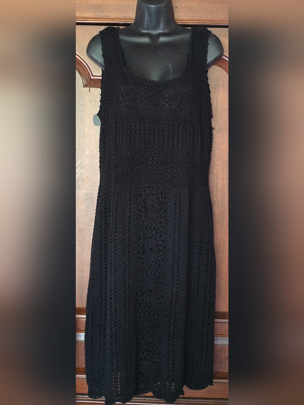 Womens Plus Black Lined Crochet  Boho Resortwear Summer Beachy Dress Size 18W